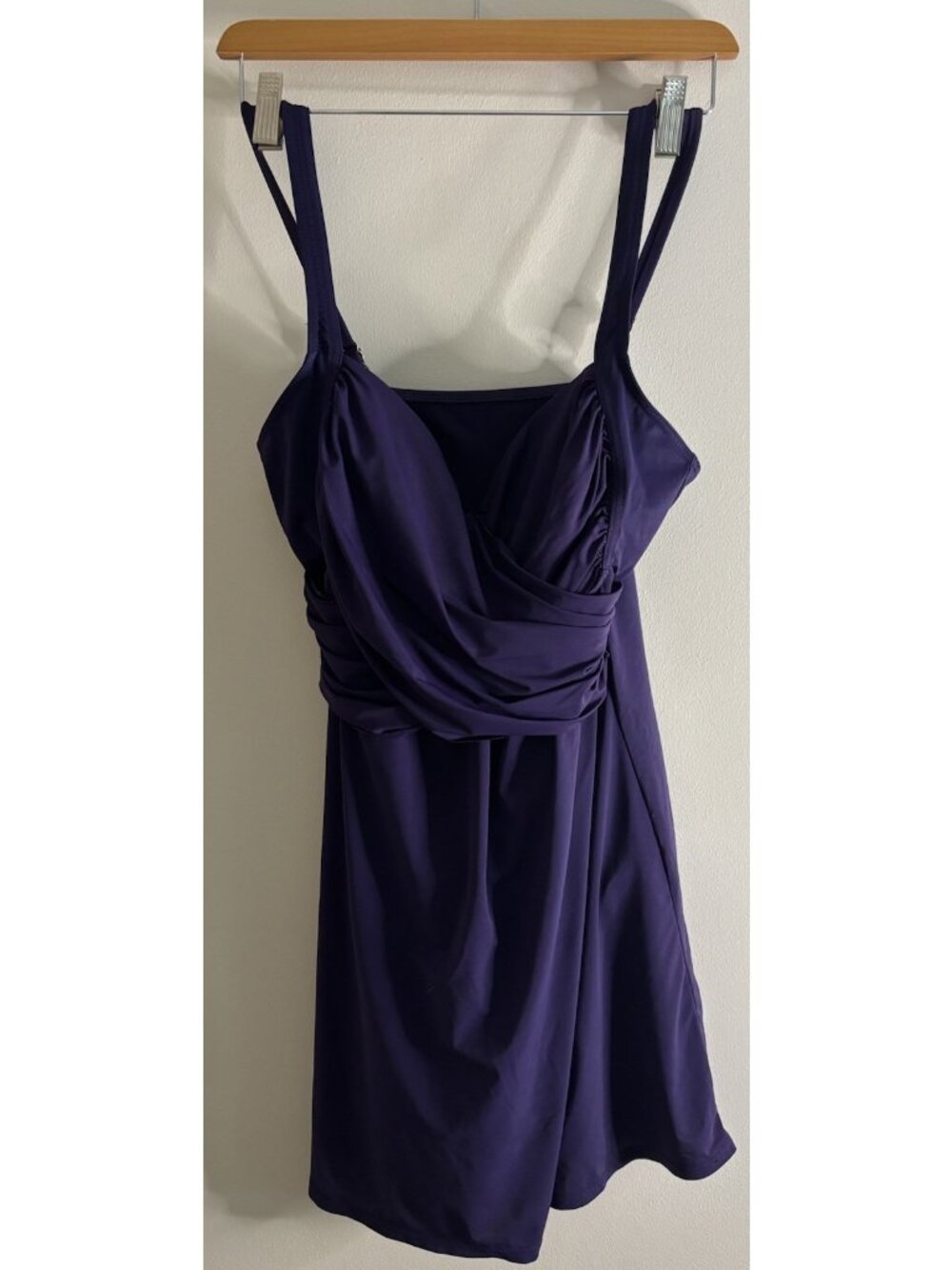 WOMENS LANDS' END PURPLE SURPLICE WRAP ONE PIECE SWIMSUIT DRESS Swim Bathing 12